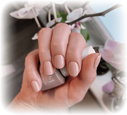 Manicured hand holding a bottle of OPI nail gel colour